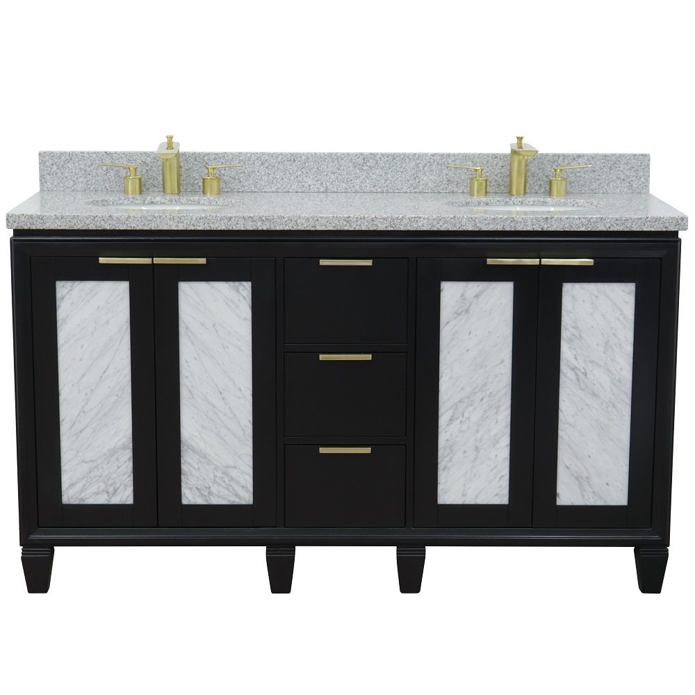 61" Double Sink Vanity in Black Finish with Countertop and Sink Options
